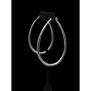 IBB CN Large Teardrop Hoop Earrings  Silver Tone Pierced Ears Runway Statement